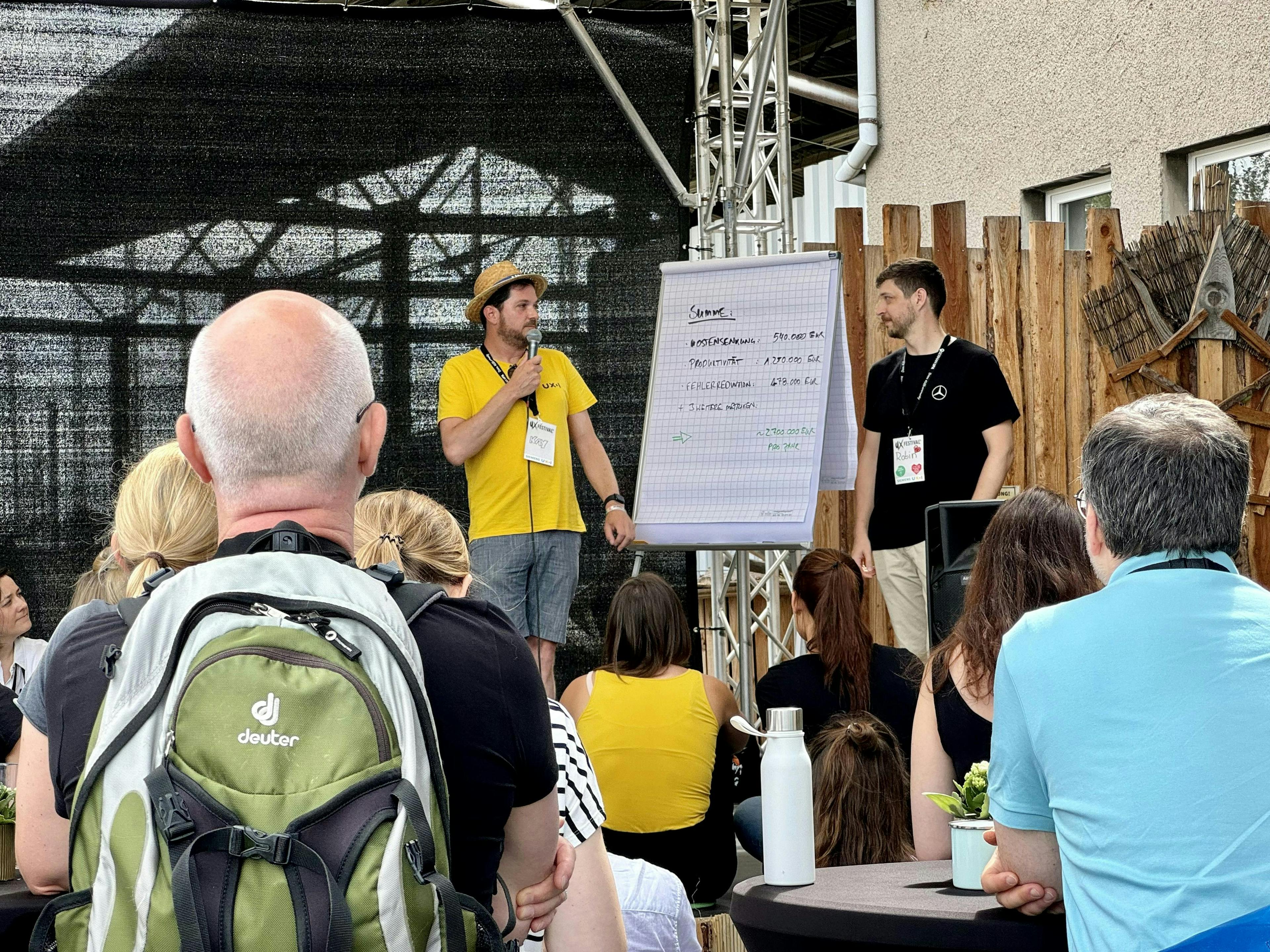 Kay Spiegel und Robin Goldberg geben eine gemeinsame Session auf dem German UPA UX Festival 2024